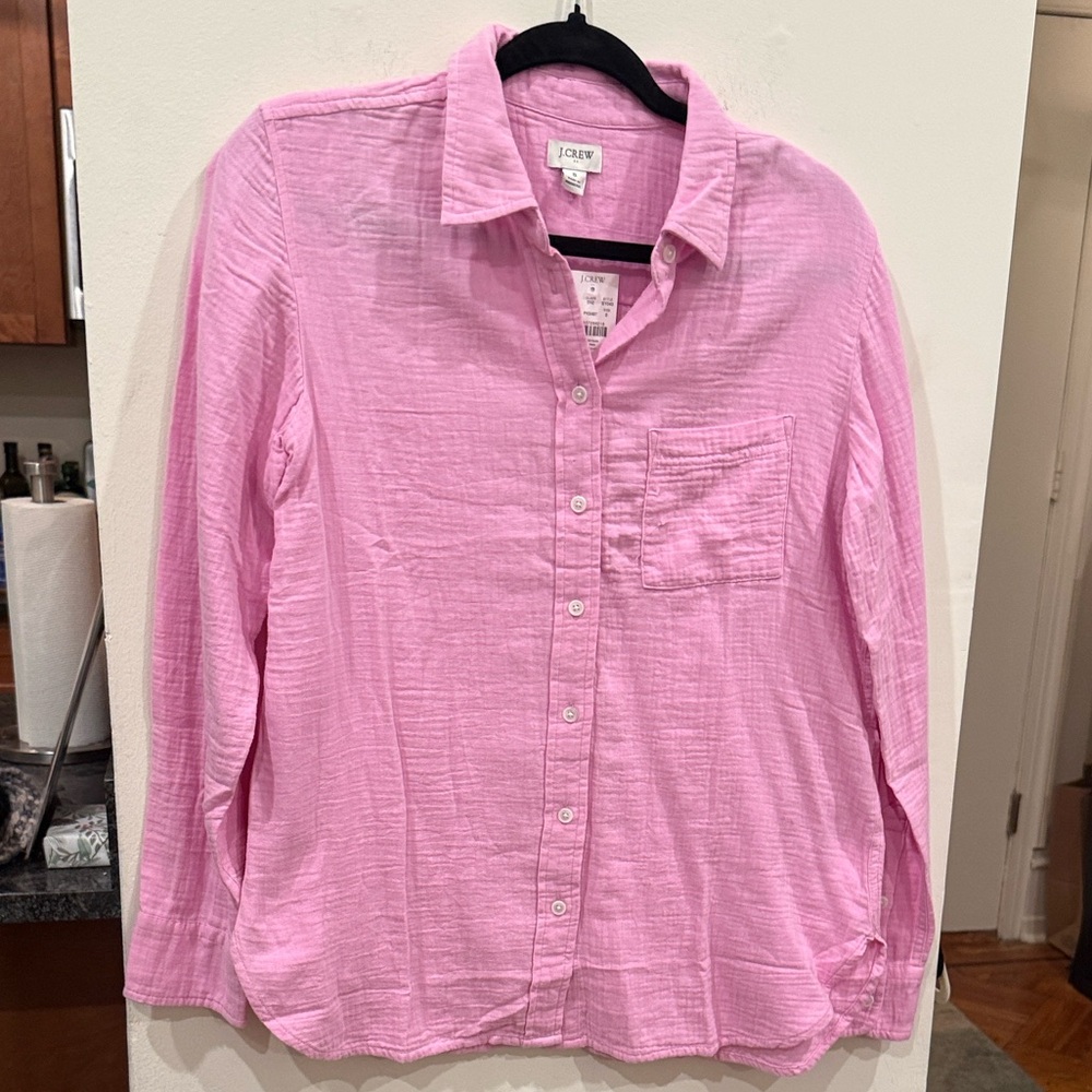 J. Crew Factory Double-gauze button-up shirt baby pink size Small new with tags